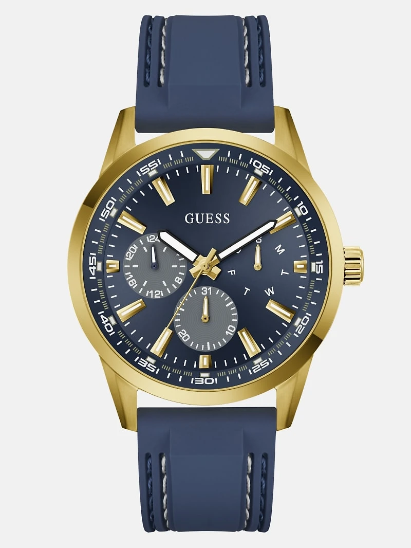 Gold-Tone and Blue Silicone Multifunction Watch