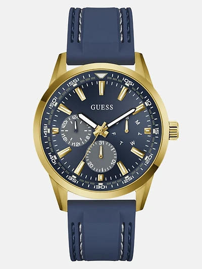 Gold-Tone and Blue Silicone Multifunction Watch