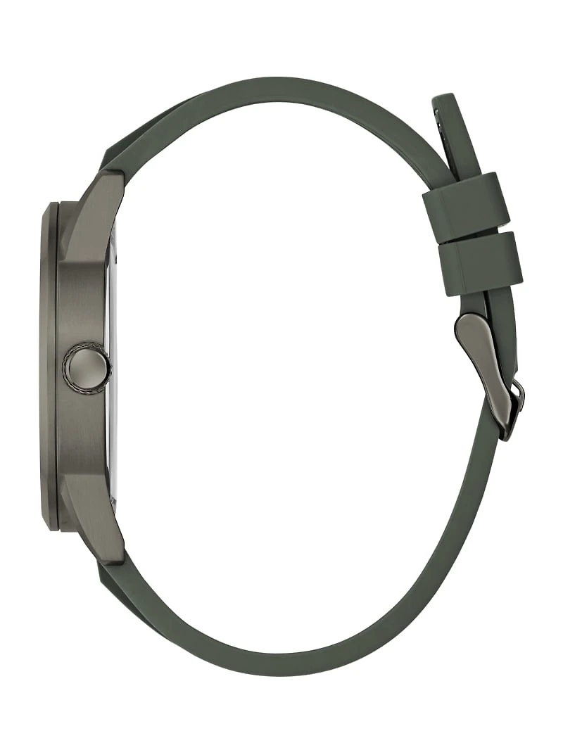 Dark Silver-Tone and Green Silicone Multifunction Watch