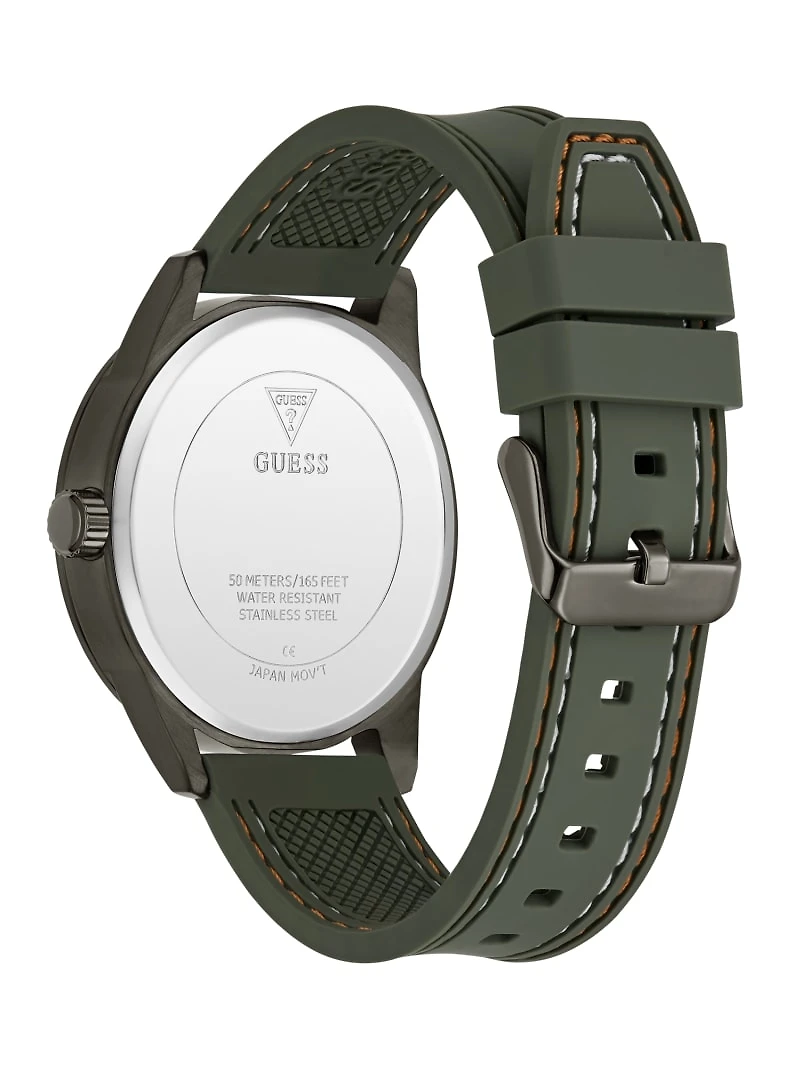 Dark Silver-Tone and Green Silicone Multifunction Watch