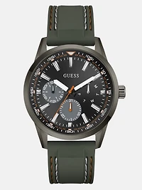 Dark Silver-Tone and Green Silicone Multifunction Watch