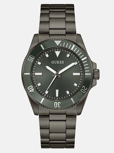 Dark Silver-Tone and Green Analog Watch