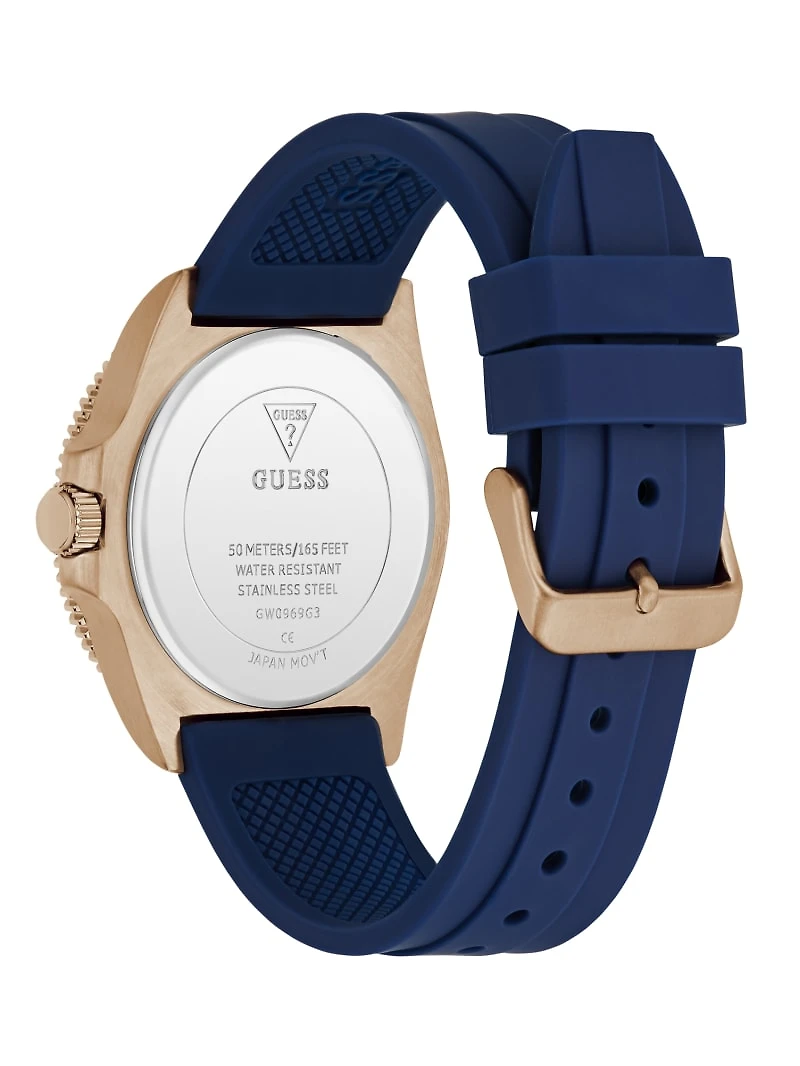 Rose Gold-Tone and Blue Silicone Analog Watch