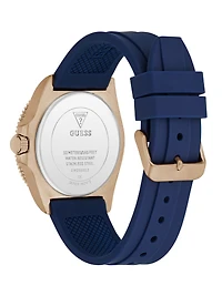 Rose Gold-Tone and Blue Silicone Analog Watch