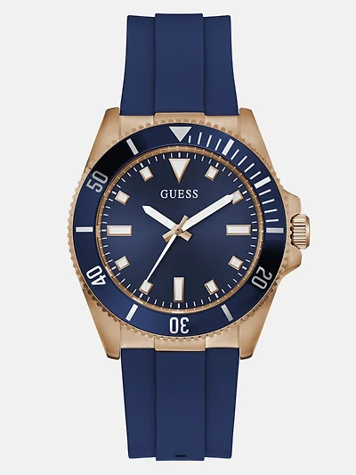 Rose Gold-Tone and Blue Silicone Analog Watch
