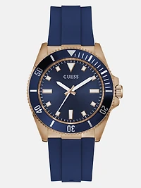 Rose Gold-Tone and Blue Silicone Analog Watch