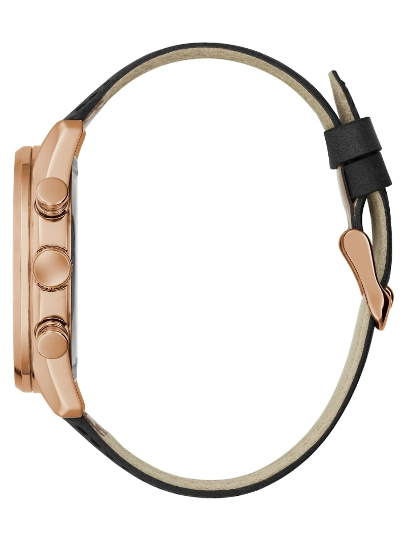 Rose Gold-Tone Multifunction Leather Watch