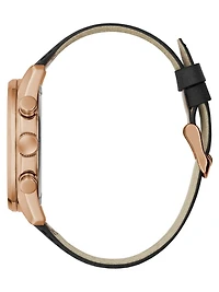 Rose Gold-Tone Multifunction Leather Watch