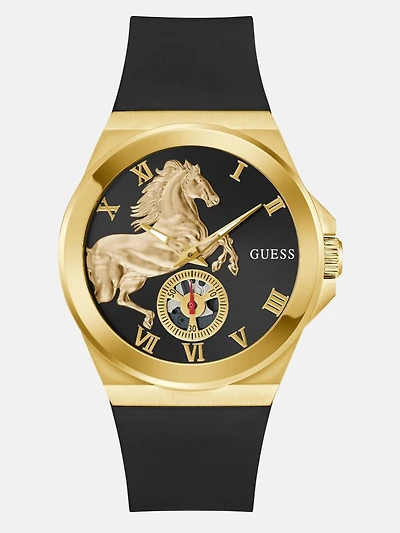 Gold-Tone and Black Silicone Watch