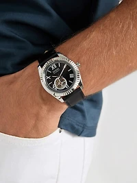 Silver-Tone Analog Leather Watch