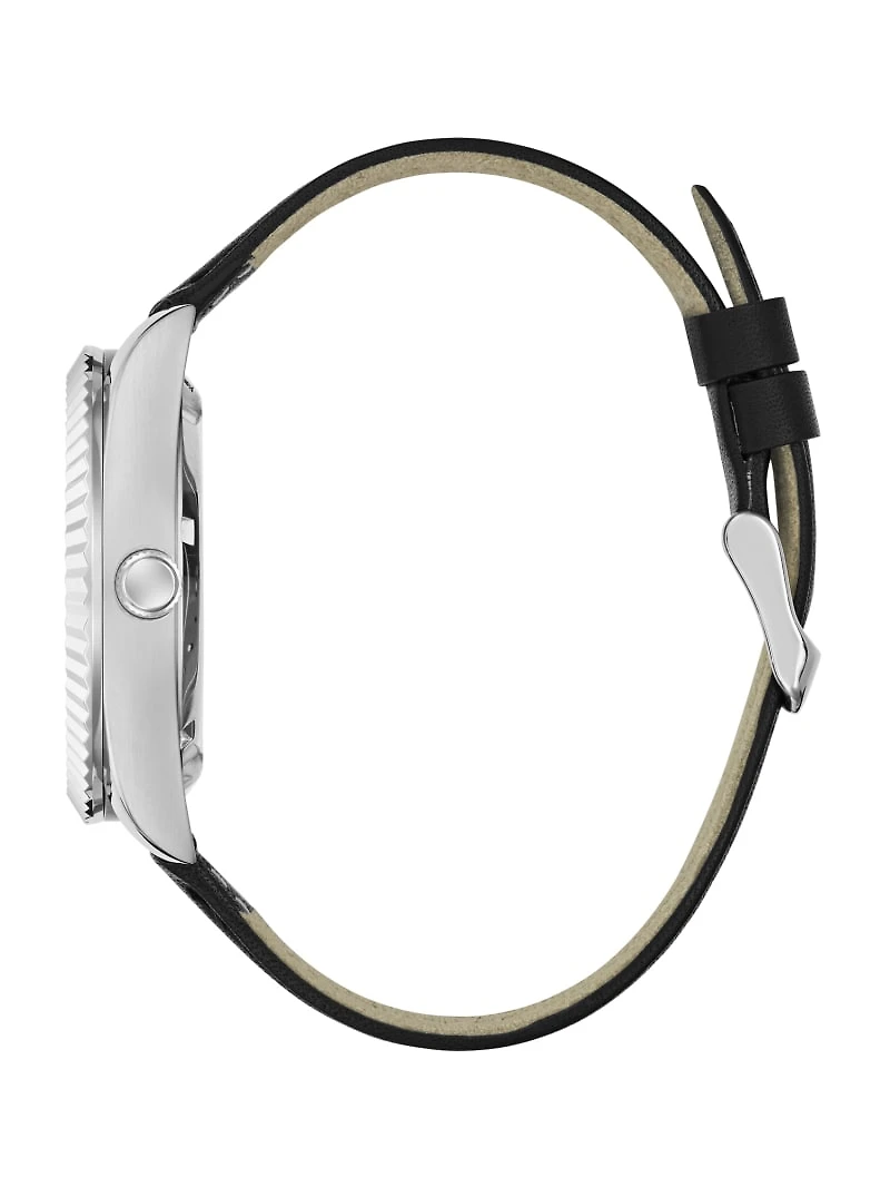 Silver-Tone Analog Leather Watch