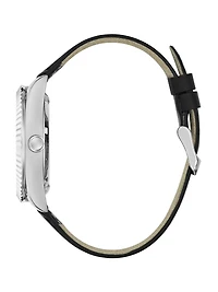 Silver-Tone Analog Leather Watch
