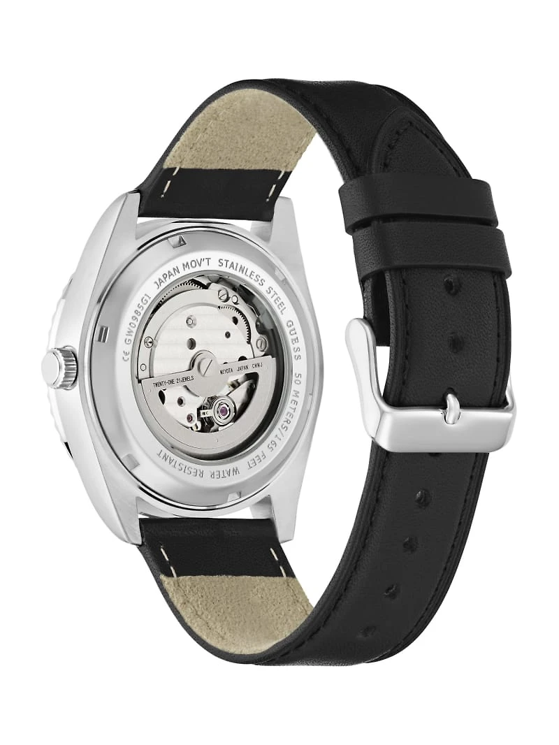 Silver-Tone Analog Leather Watch