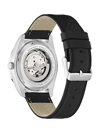 Silver-Tone Analog Leather Watch