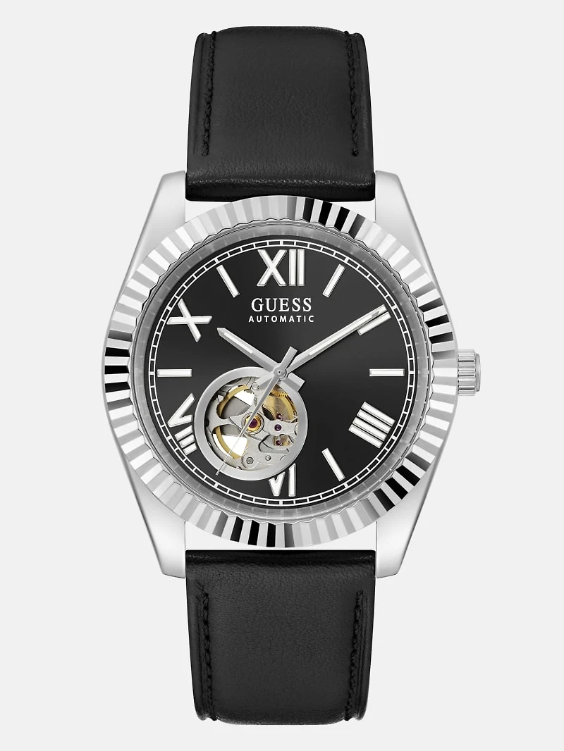Silver-Tone Analog Leather Watch