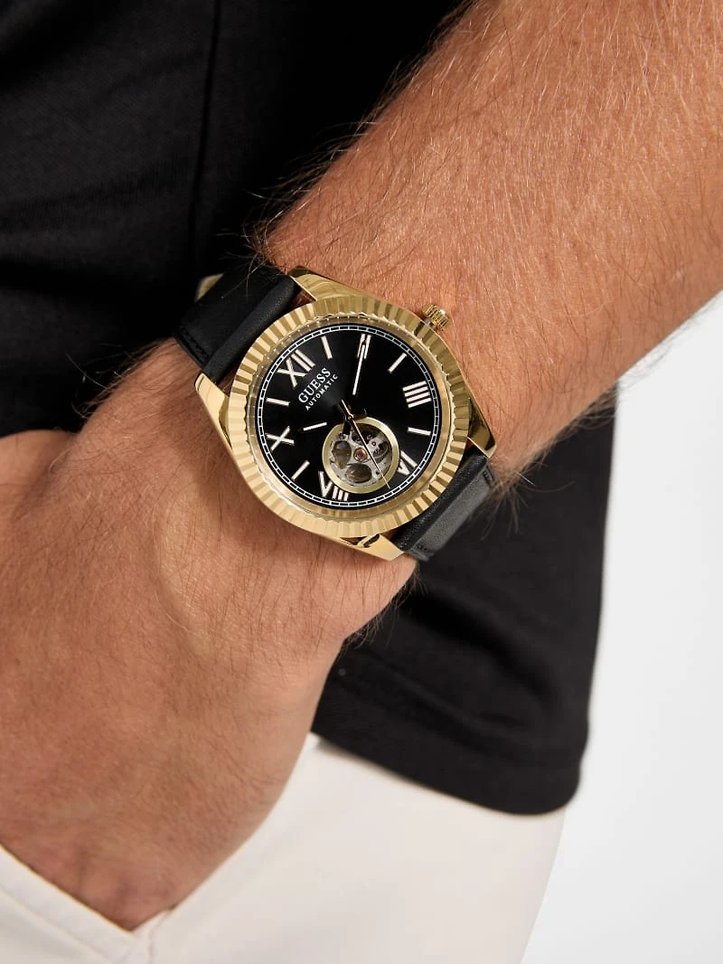 Gold-Tone Analog Leather Watch