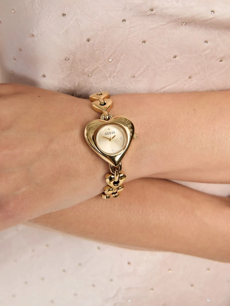 Gold-Tone Heart Analog Watch