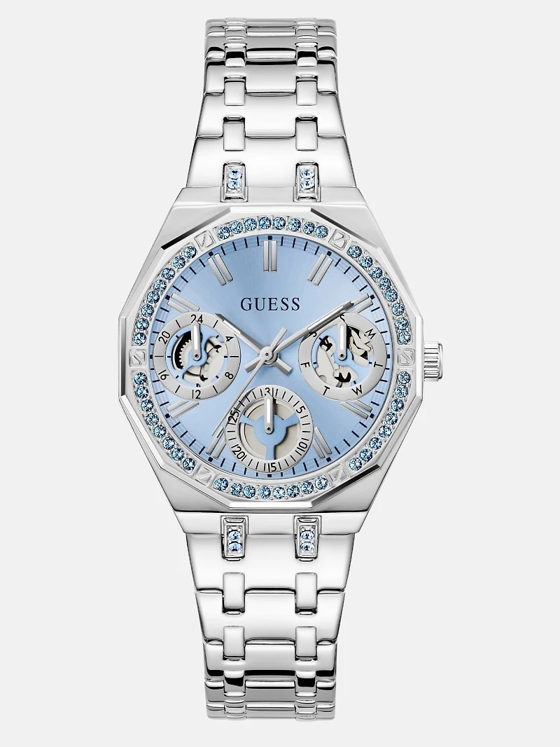 Silver-Tone and Blue Multifunction Watch