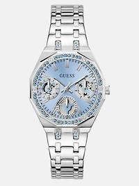 Silver-Tone and Blue Multifunction Watch