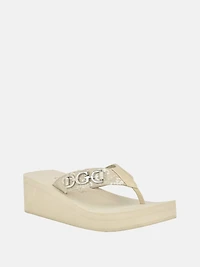 Edany Denim G Buckle Wedge Sandals