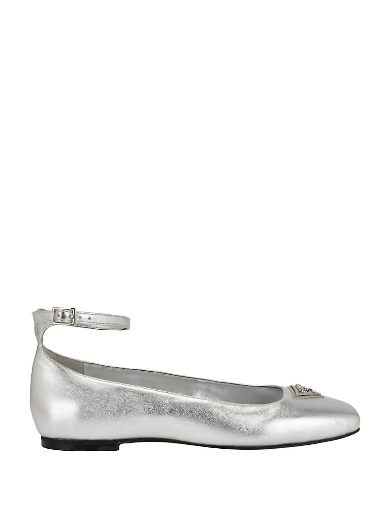Metallic Ankle Strap Ballet Flats