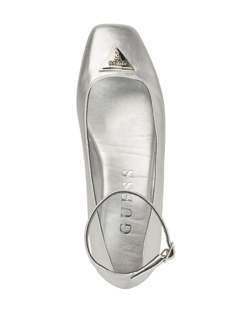 Metallic Ankle Strap Ballet Flats