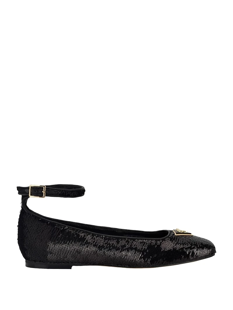Sequin Ankle Strap Ballet Flats
