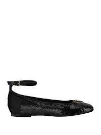Sequin Ankle Strap Ballet Flats