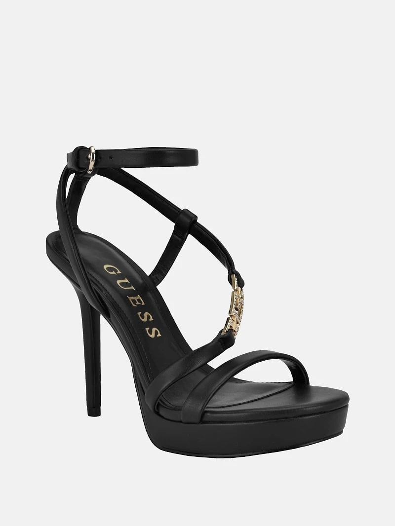 Rhinestone Chain Logo Platform Heels