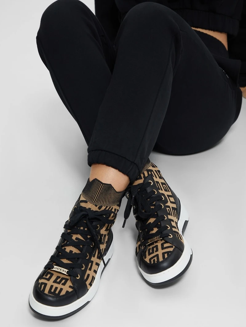 Mannen Logo Knit High-Top Sneakers