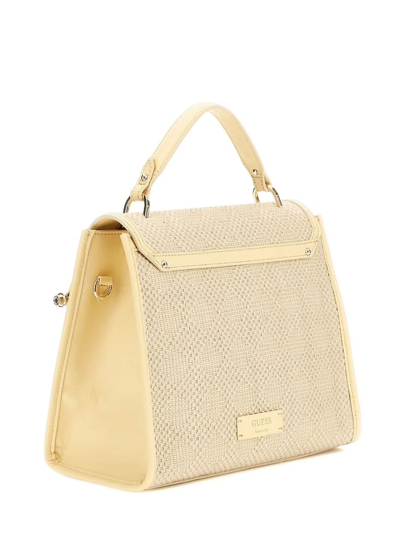 Iris Leather and Raffia Satchel