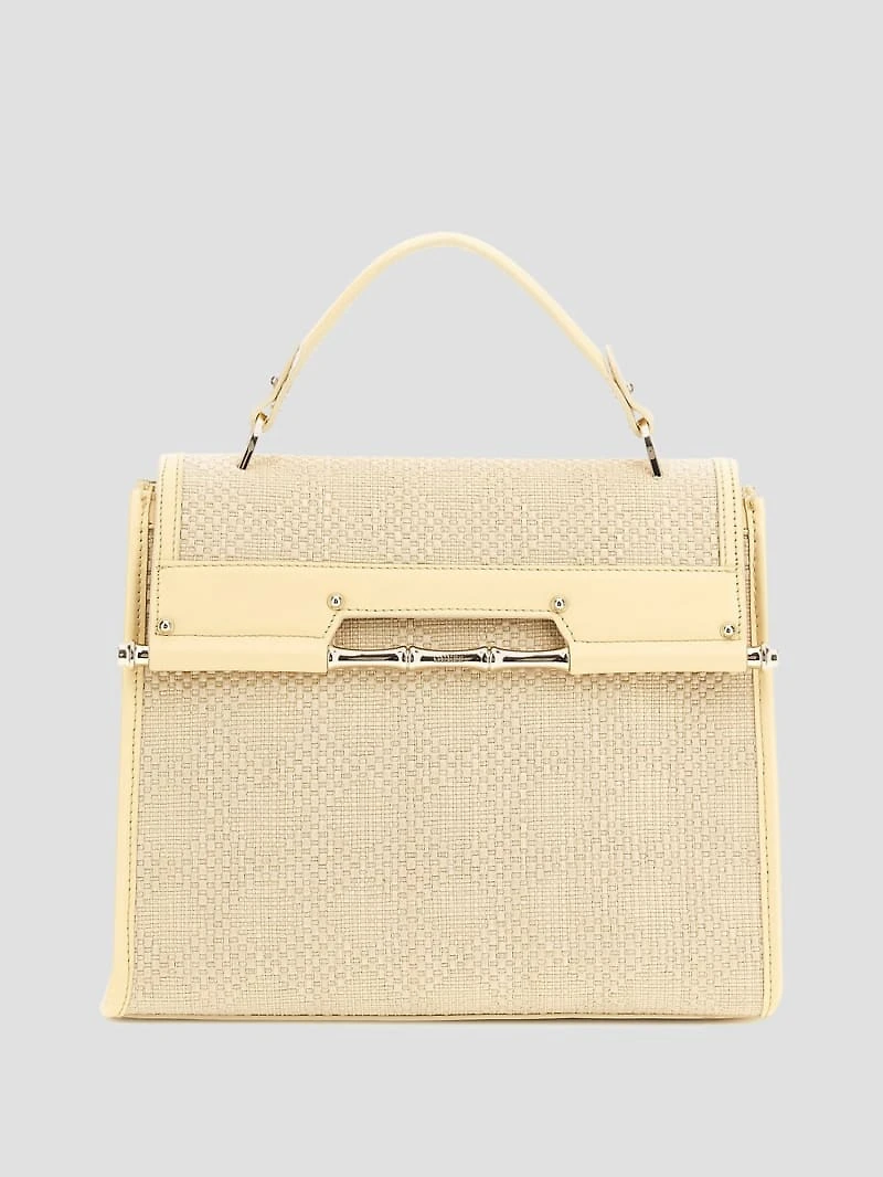 Iris Leather and Raffia Satchel