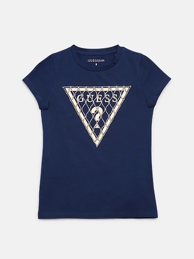 Rhinestone Chain Mesh Logo Tee (7-14)