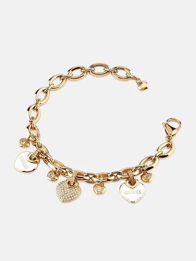 Gold-Tone Enamel and Pavé Heart Bracelet