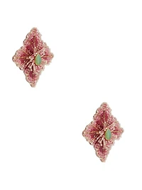 Pink Beaded Hibiscus Stud Earrings