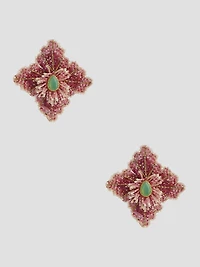 Pink Beaded Hibiscus Stud Earrings