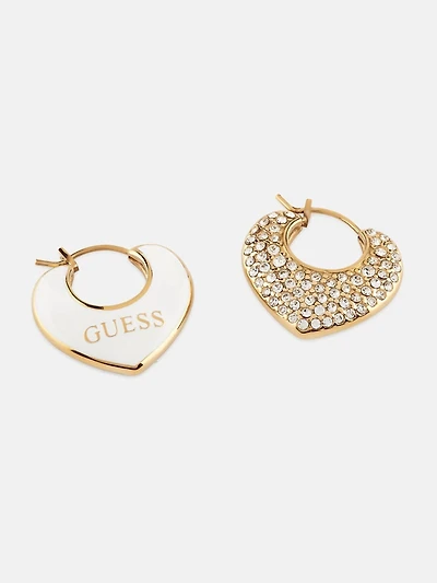 Gold-Tone Enamel and Pavé Heart Earrings