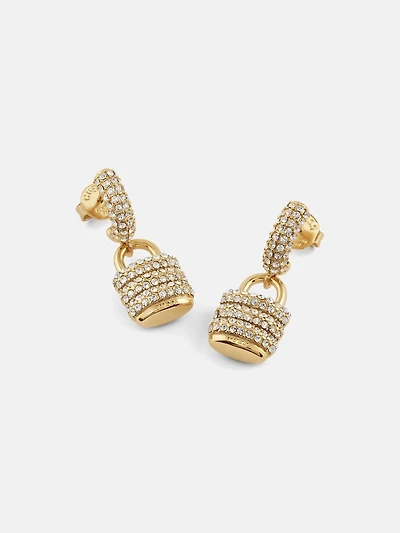 Gold-Tone Pavé Padlock Earrings