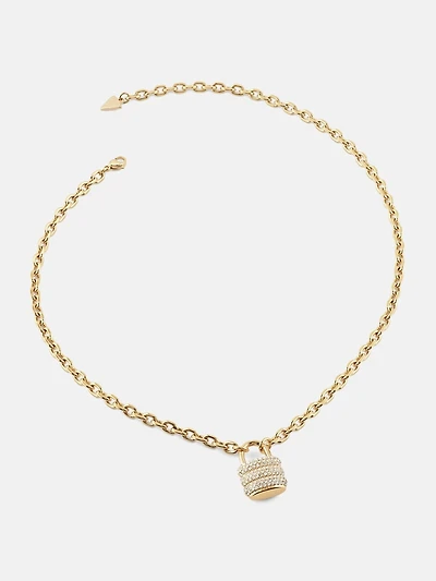 Gold-Tone Pavé Padlock Necklace