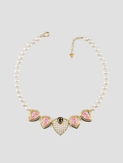 Gold-Tone and Pink Pearl Necklace