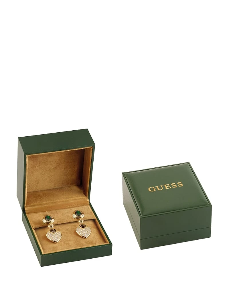 Gold-Tone and Emerald Heart Drop Earrings