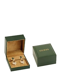 Gold-Tone and Emerald Heart Drop Earrings