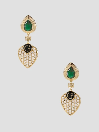 Gold-Tone and Emerald Heart Drop Earrings