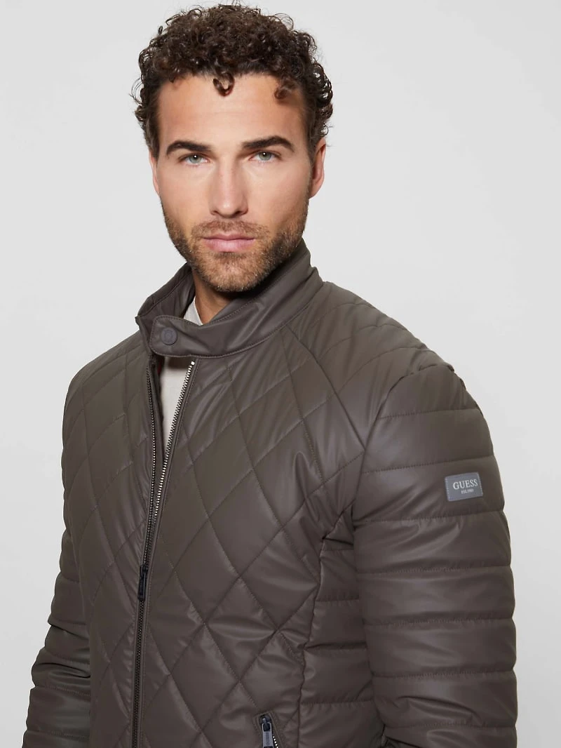 Diamond Quilted Faux-Leather Jacket