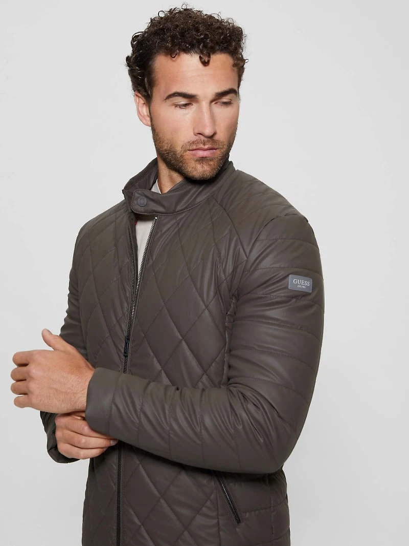 Diamond Quilted Faux-Leather Jacket