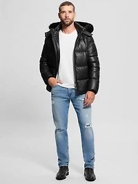 Faux-Leather Stretch Puffa Jacket