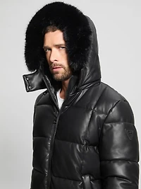 Faux-Leather Stretch Puffa Jacket