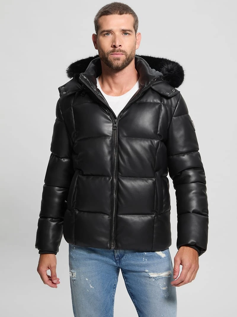Faux-Leather Stretch Puffa Jacket