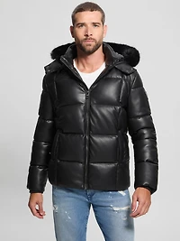 Faux-Leather Stretch Puffa Jacket