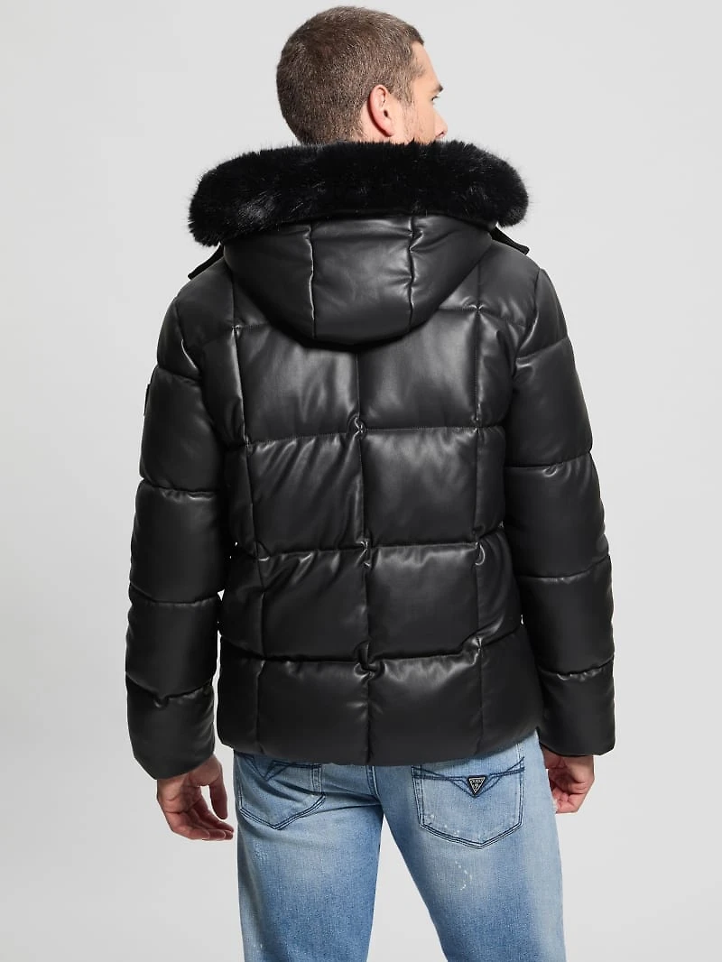 Faux-Leather Stretch Puffa Jacket